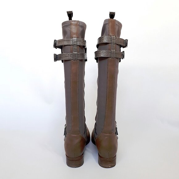 COLE & HAAN Tennley Knee High Buckle Boot in Ironstone Brown & Gray Leather - Picture 6 of 14